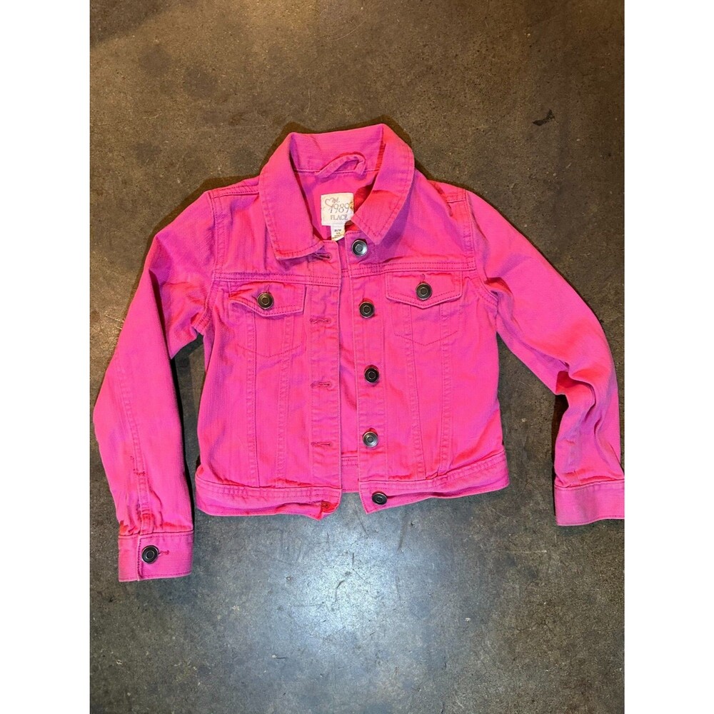 Denim Pink Girls Jacket "Est 1989 Place" Size M Buttons Hot Pink